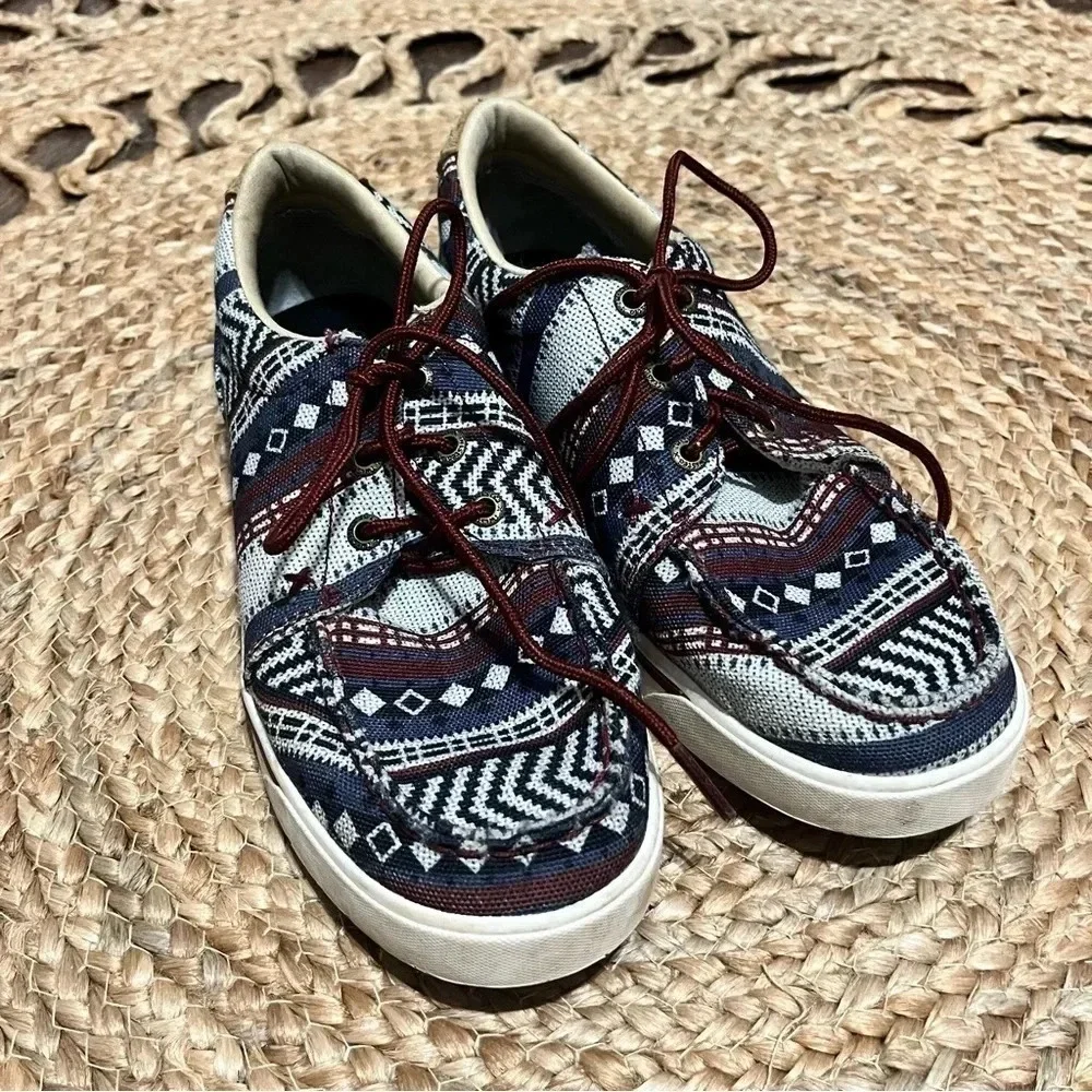 Men's Twisted X Hooey Loper Southwest Pattern Canvas Lace Up Shoes Sz 4M